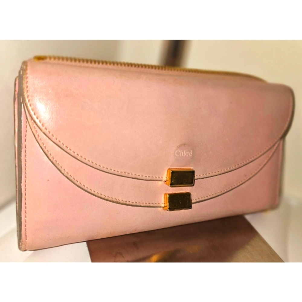 Chloe Georgia Pastel Pink Leather Trifold Wallet